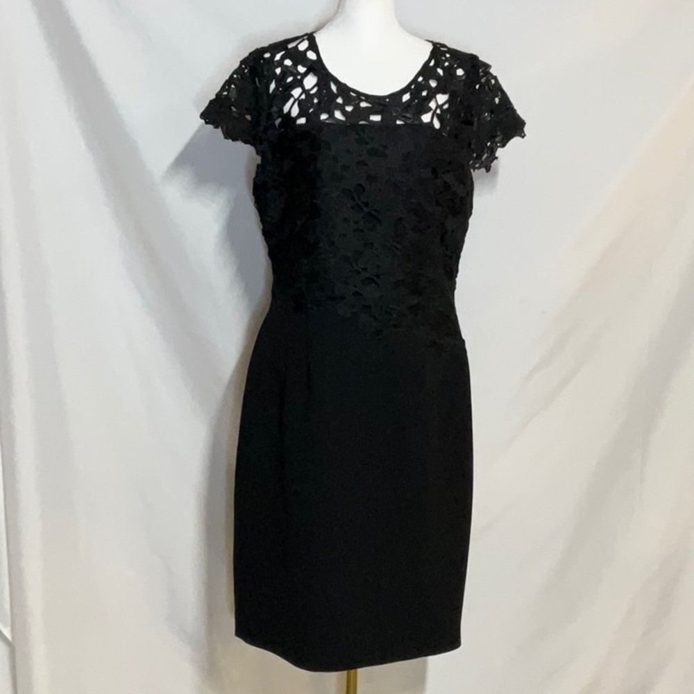 T Tahari Black Lace Top Overlay Dress Size 12
